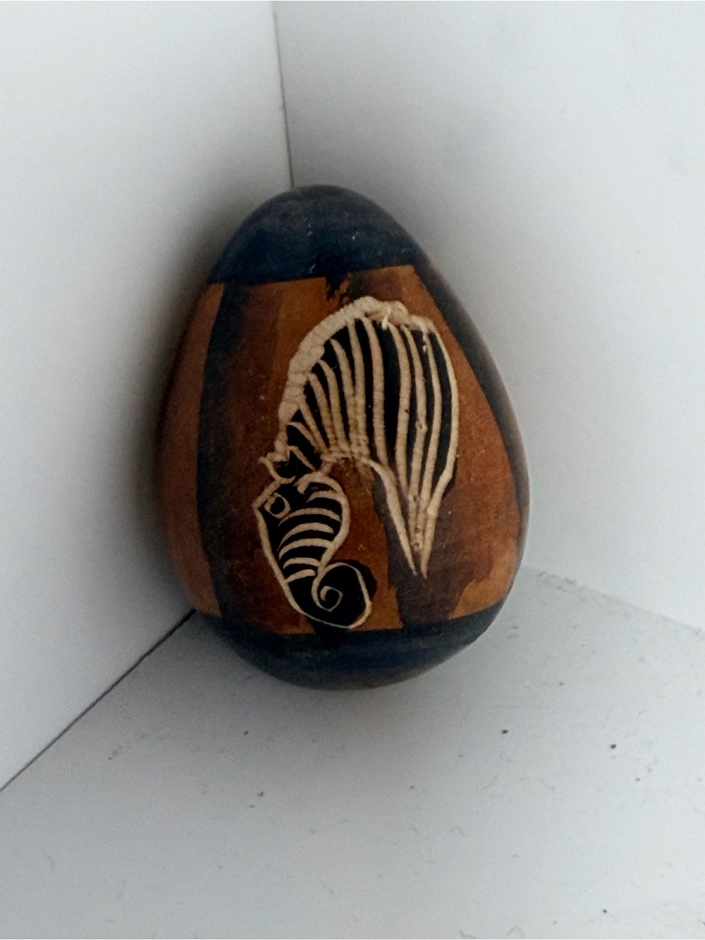 Vintage Hand-Carved African Folk Art Gourd / Soapstone Egg – Giraffe & Zebra